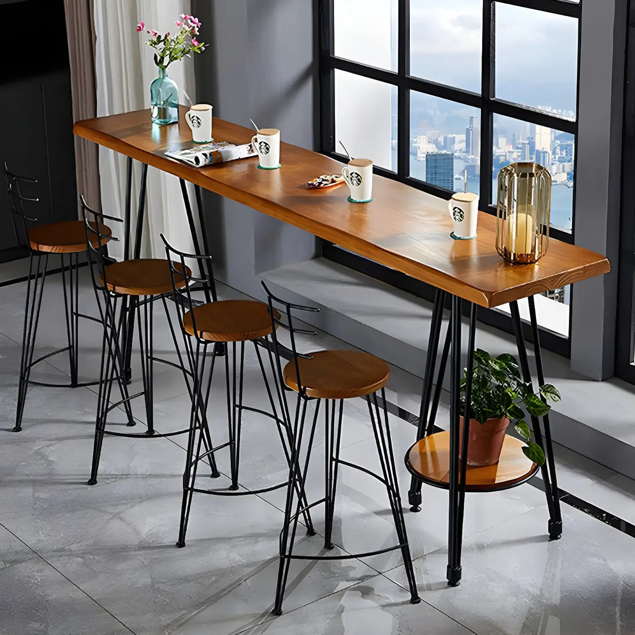 Elegant Solid Wood Bar Set with Stylish Stools for Home