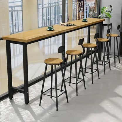 Vintage Solid Wood Trestle Base Pub Table with Footrest