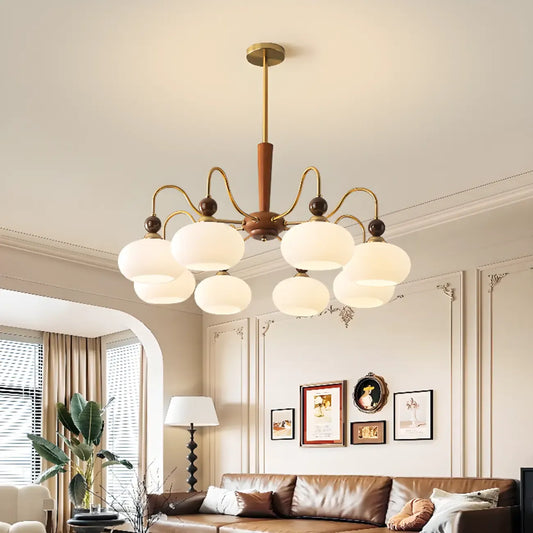 Modern Multi-Light Glass Globe Chandelier with White Shade