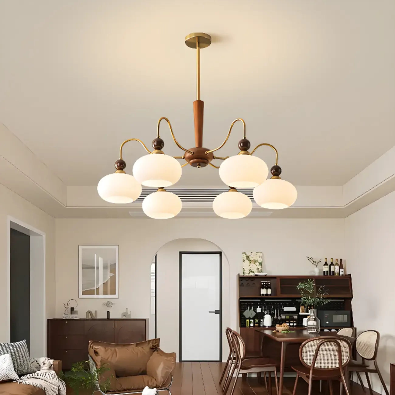 Modern Multi-Light Glass Globe Chandelier with White Shade
