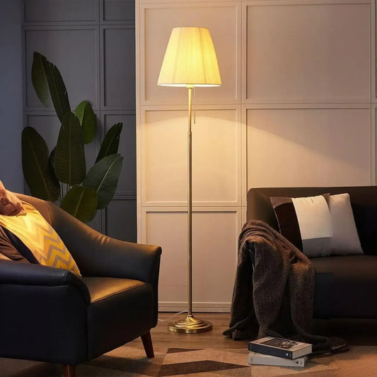 Modern Floor Lamp with Beige Fabric Lamp Shade for Living Room