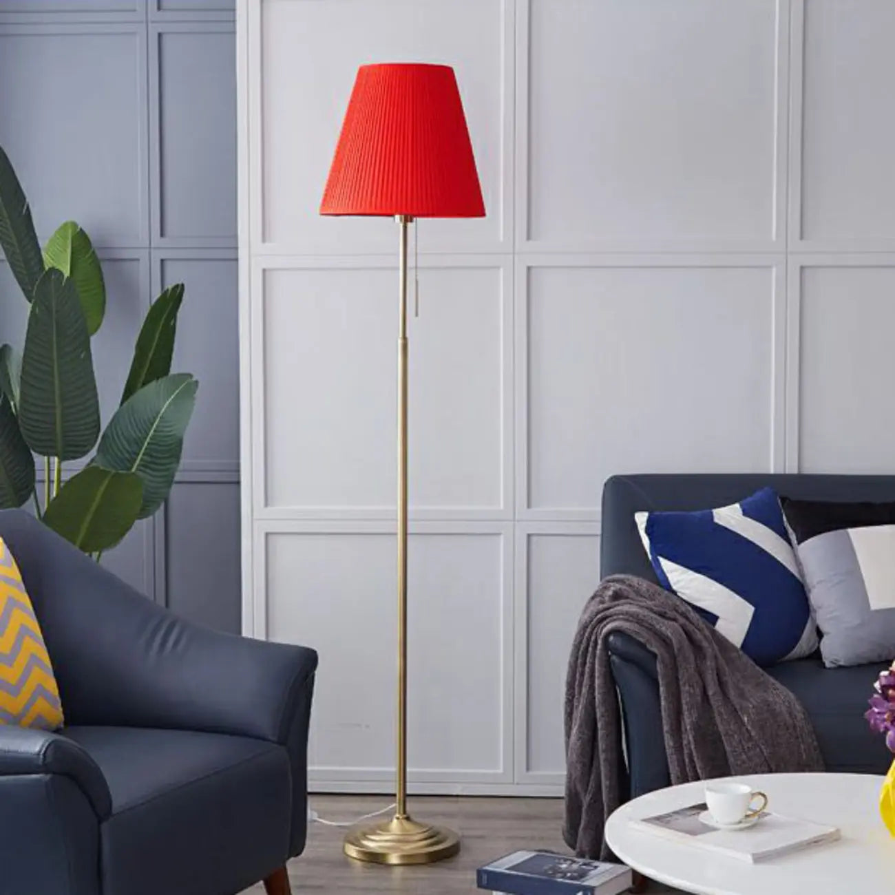 Modern Floor Lamp with Beige Fabric Lamp Shade for Living Room
