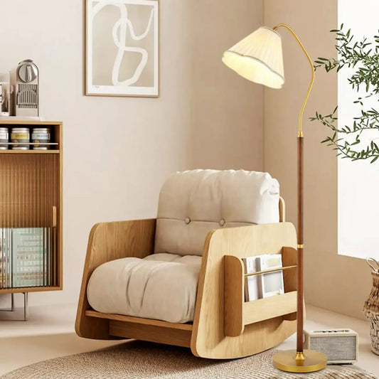 Natural Wooden Floor Lamps with Pleated Shade for Living Room