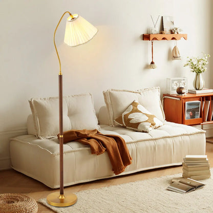 Natural Wooden Floor Lamps with Pleated Shade for Living Room