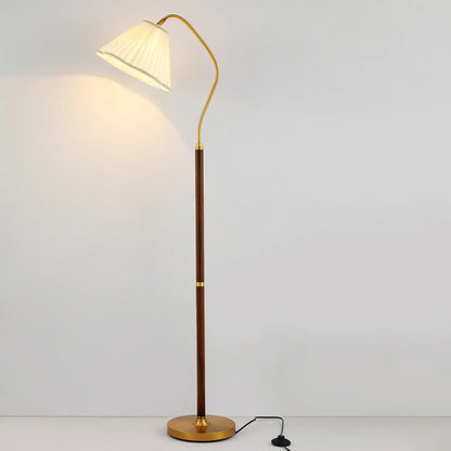 Natural Wooden Floor Lamps with Pleated Shade for Living Room
