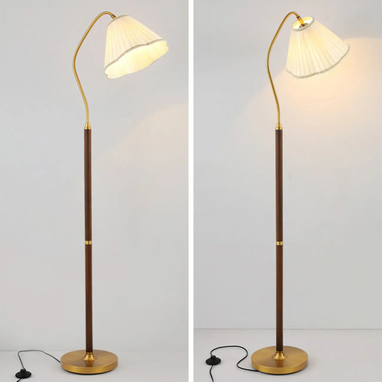 Natural Wooden Floor Lamps with Pleated Shade for Living Room