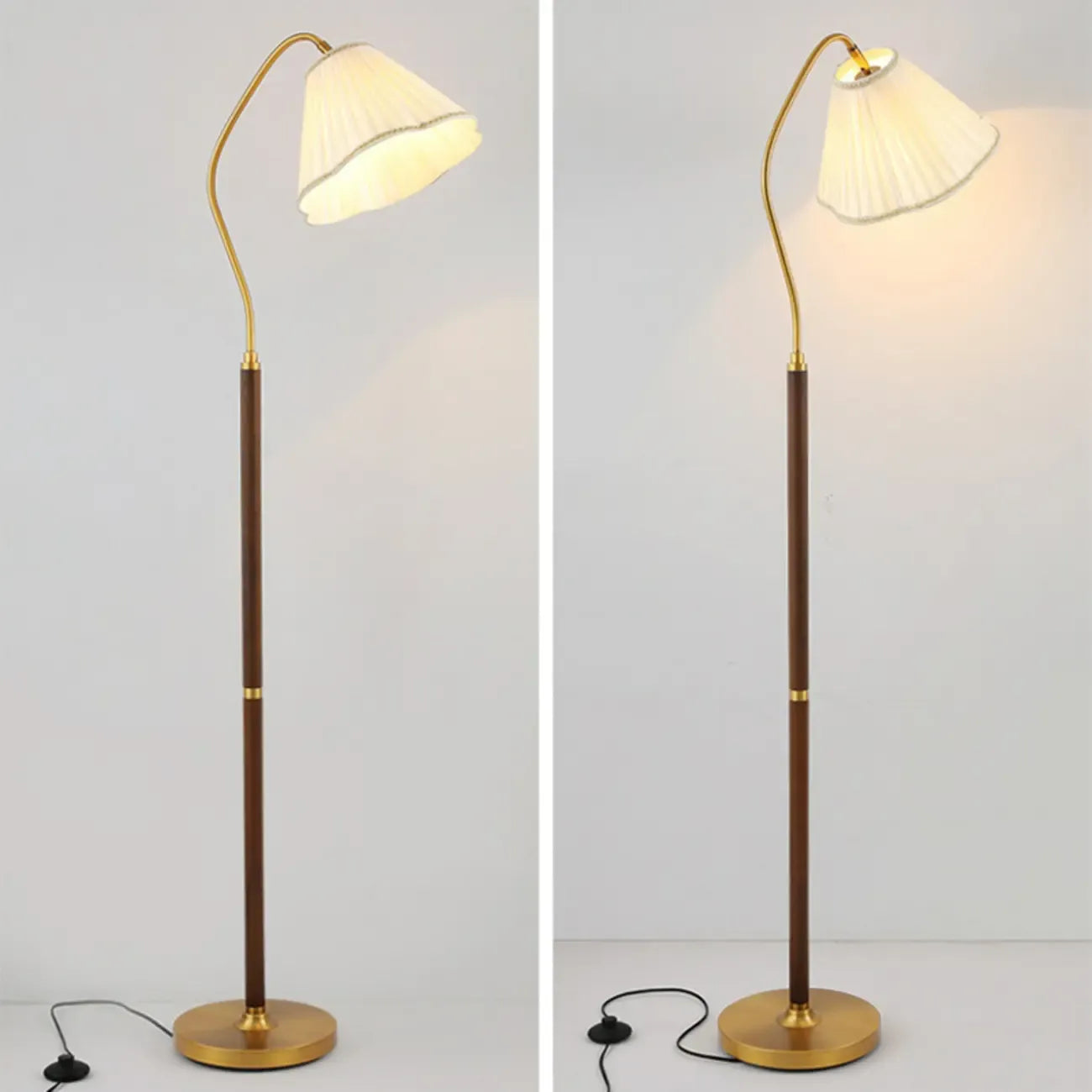 Natural Wooden Floor Lamps with Pleated Shade for Living Room