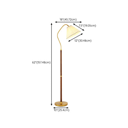 Natural Wooden Floor Lamps with Pleated Shade for Living Room