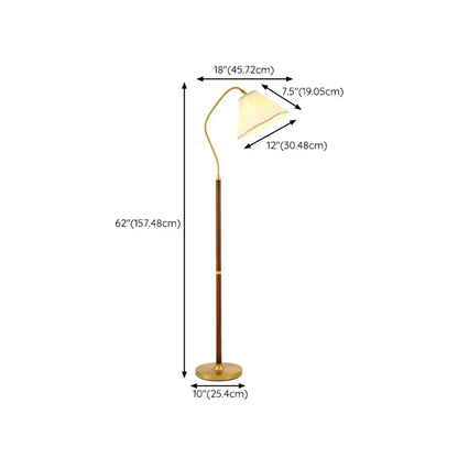 Natural Wooden Floor Lamps with Pleated Shade for Living Room