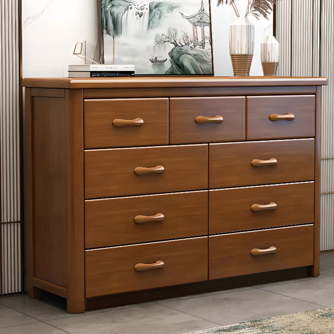 Classic Rubberwood Double Dresser with 9-Drawers