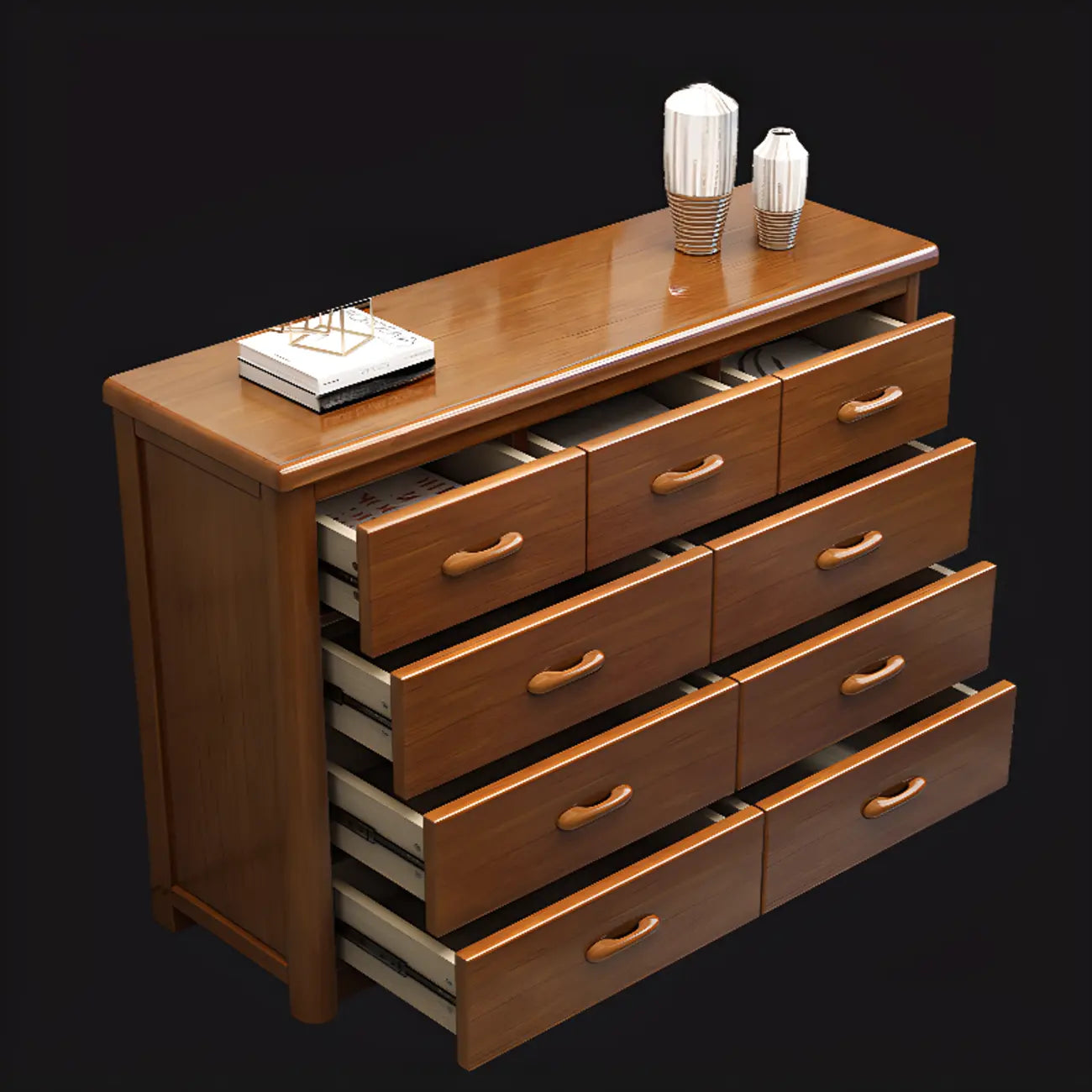 Classic Rubberwood Double Dresser with 9-Drawers