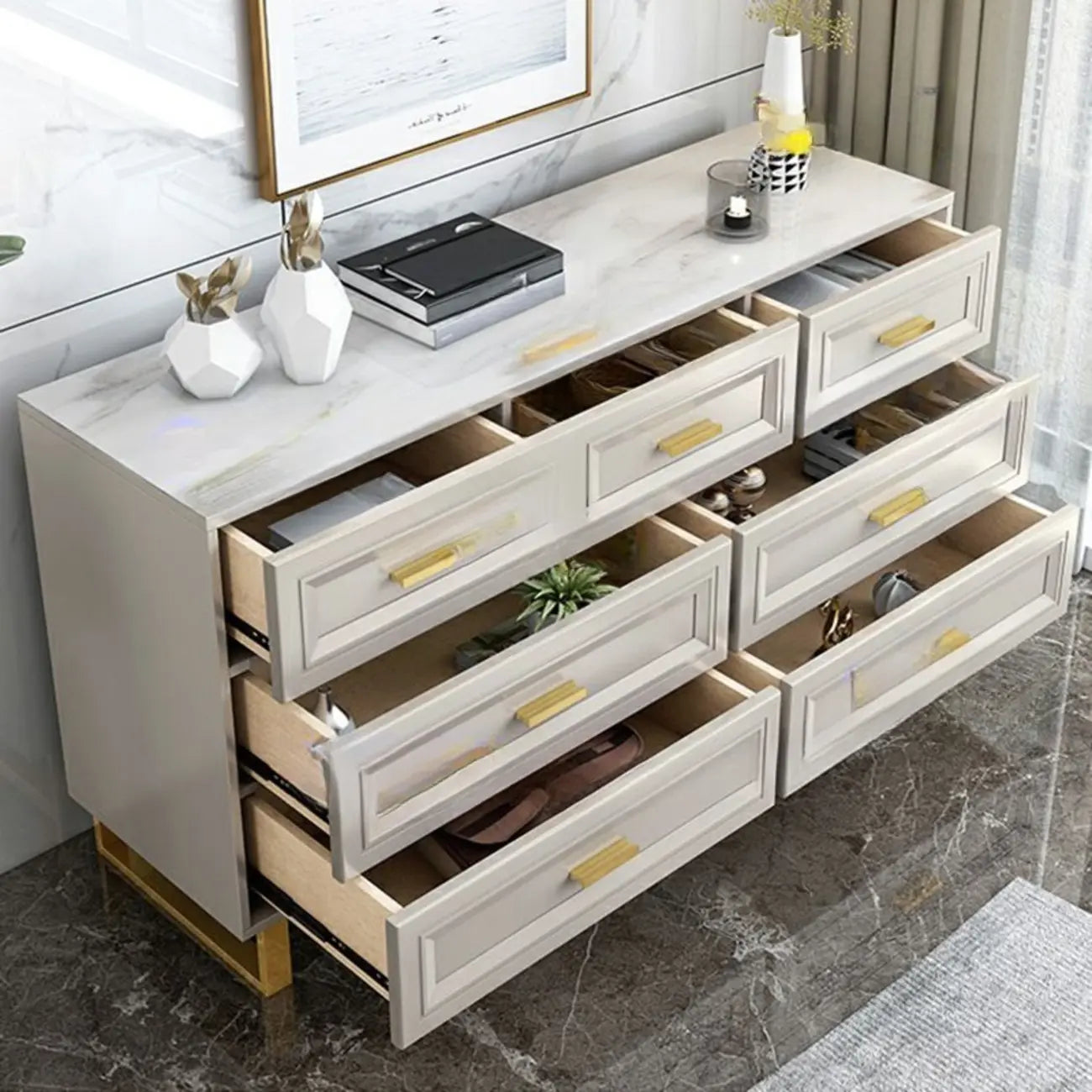 Glam Grey Wooden Combo Dresser with 7-Drawers