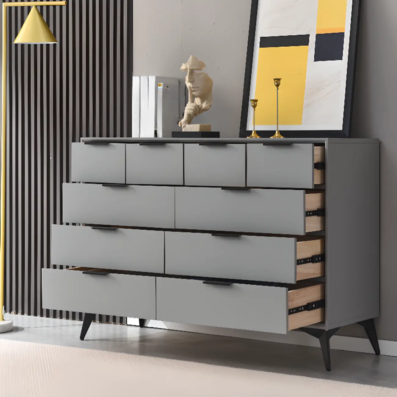 Industrial Grey Console Dresser with Double Storage
