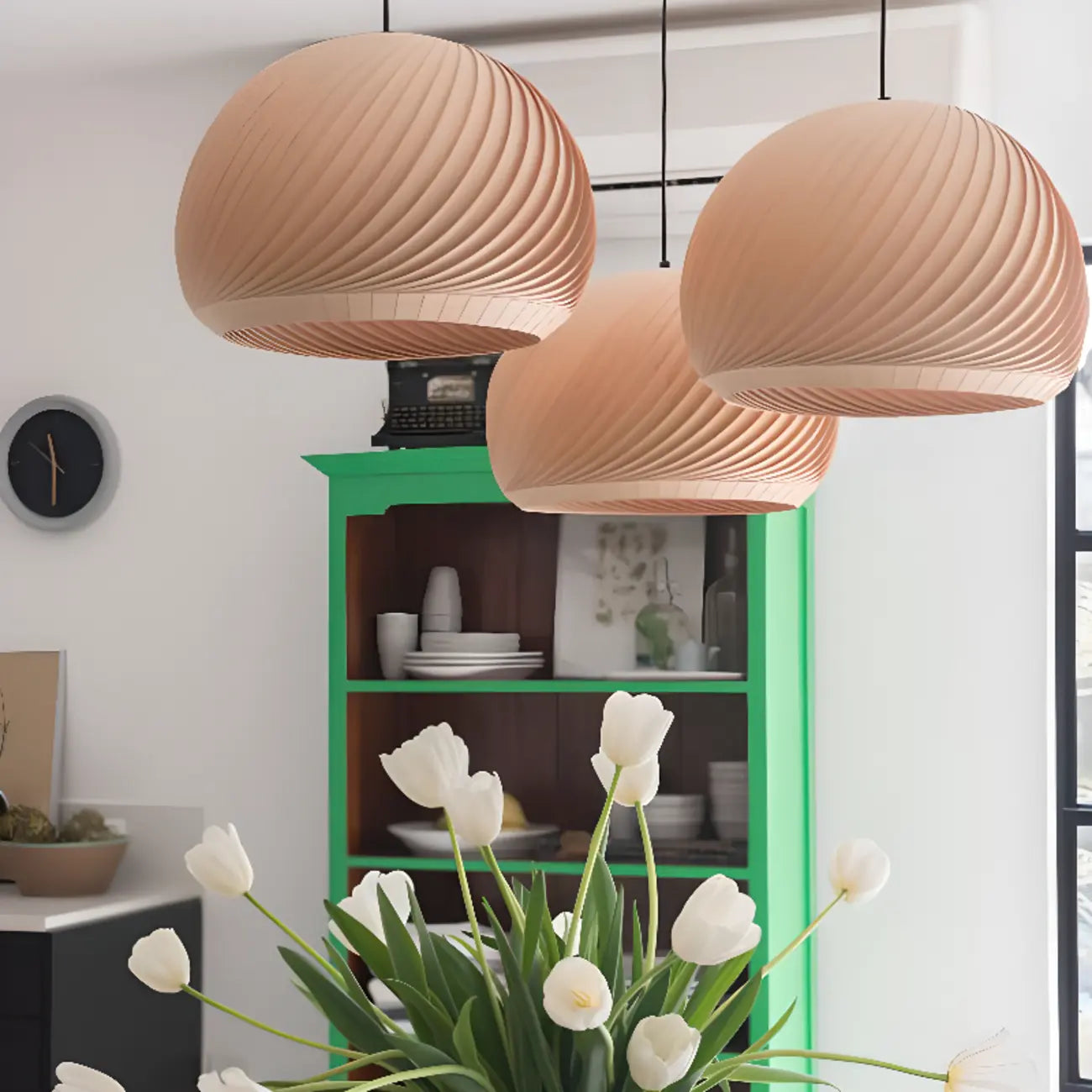 Minimalist Wooden Round Ball Pendant Lamp for Dining Room