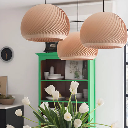Minimalist Wooden Round Ball Pendant Lamp for Dining Room