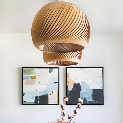 Minimalist Wooden Round Ball Pendant Lamp for Dining Room