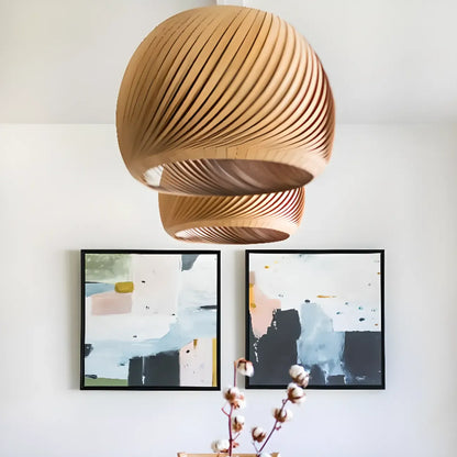 Minimalist Wooden Round Ball Pendant Lamp for Dining Room
