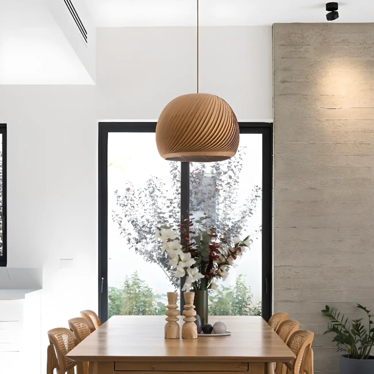 Minimalist Wooden Round Ball Pendant Lamp for Dining Room