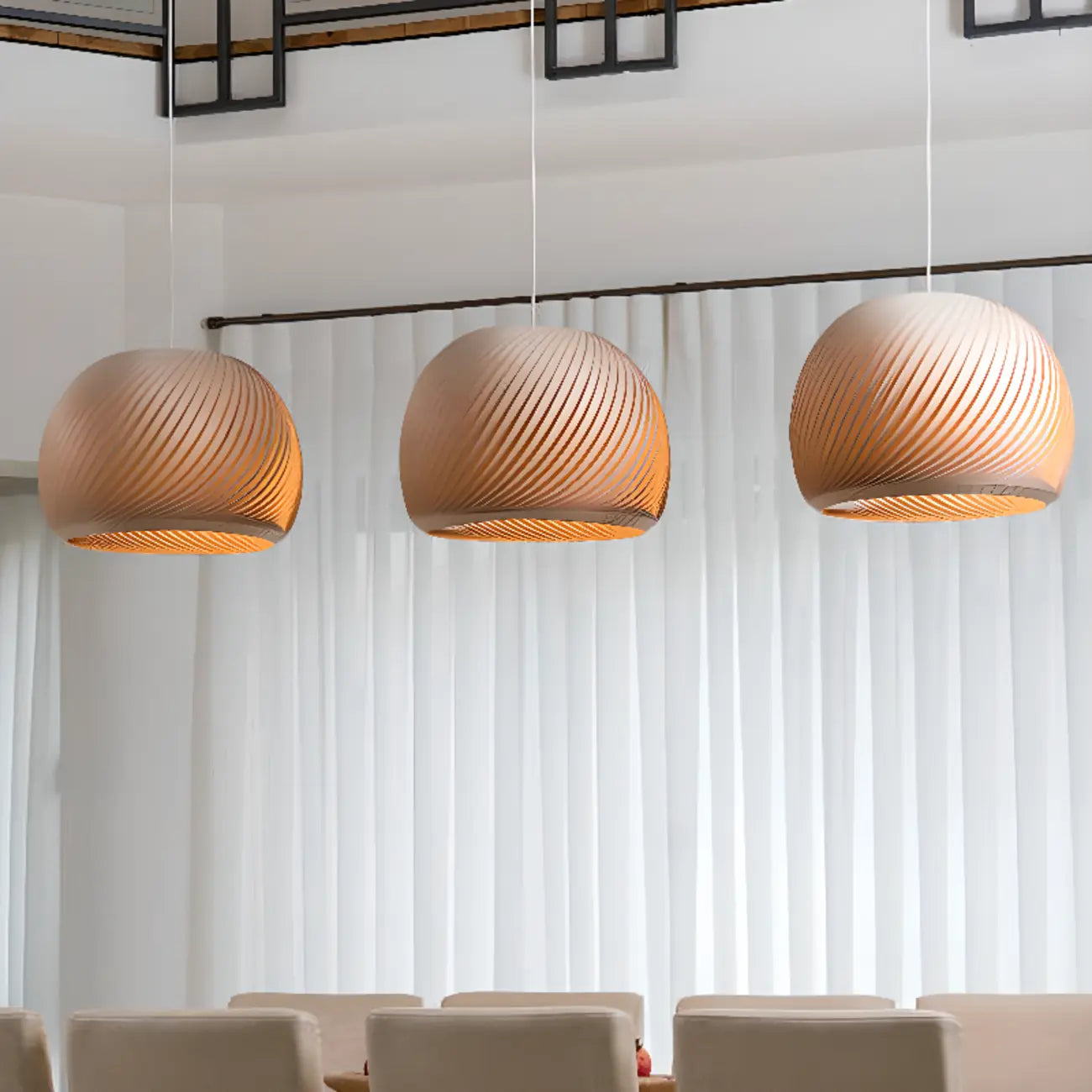 Minimalist Wooden Round Ball Pendant Lamp for Dining Room