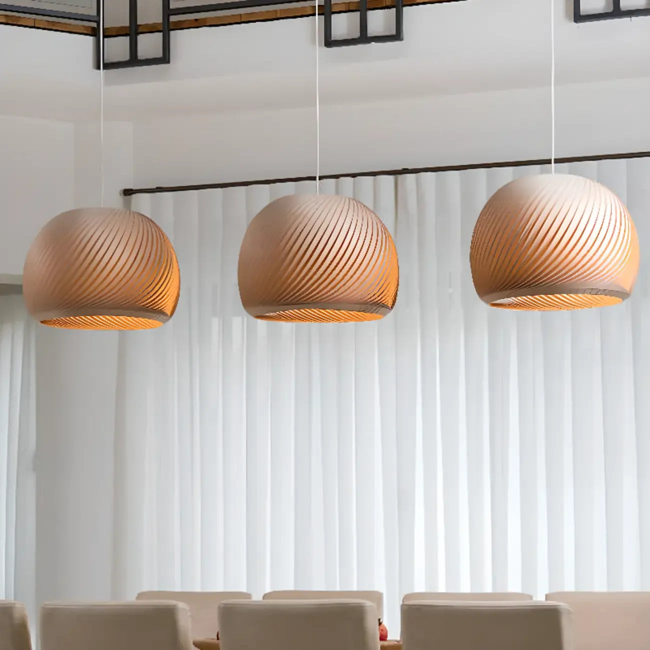 Minimalist Wooden Round Ball Pendant Lamp for Dining Room