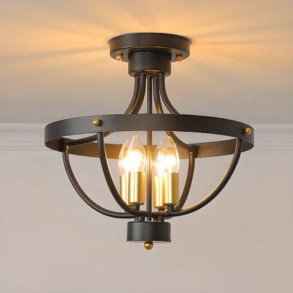 Industrial Cage-Shaped Semi-Flush Ceiling Light for Bedroom