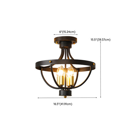 Industrial Cage-Shaped Semi-Flush Ceiling Light for Bedroom