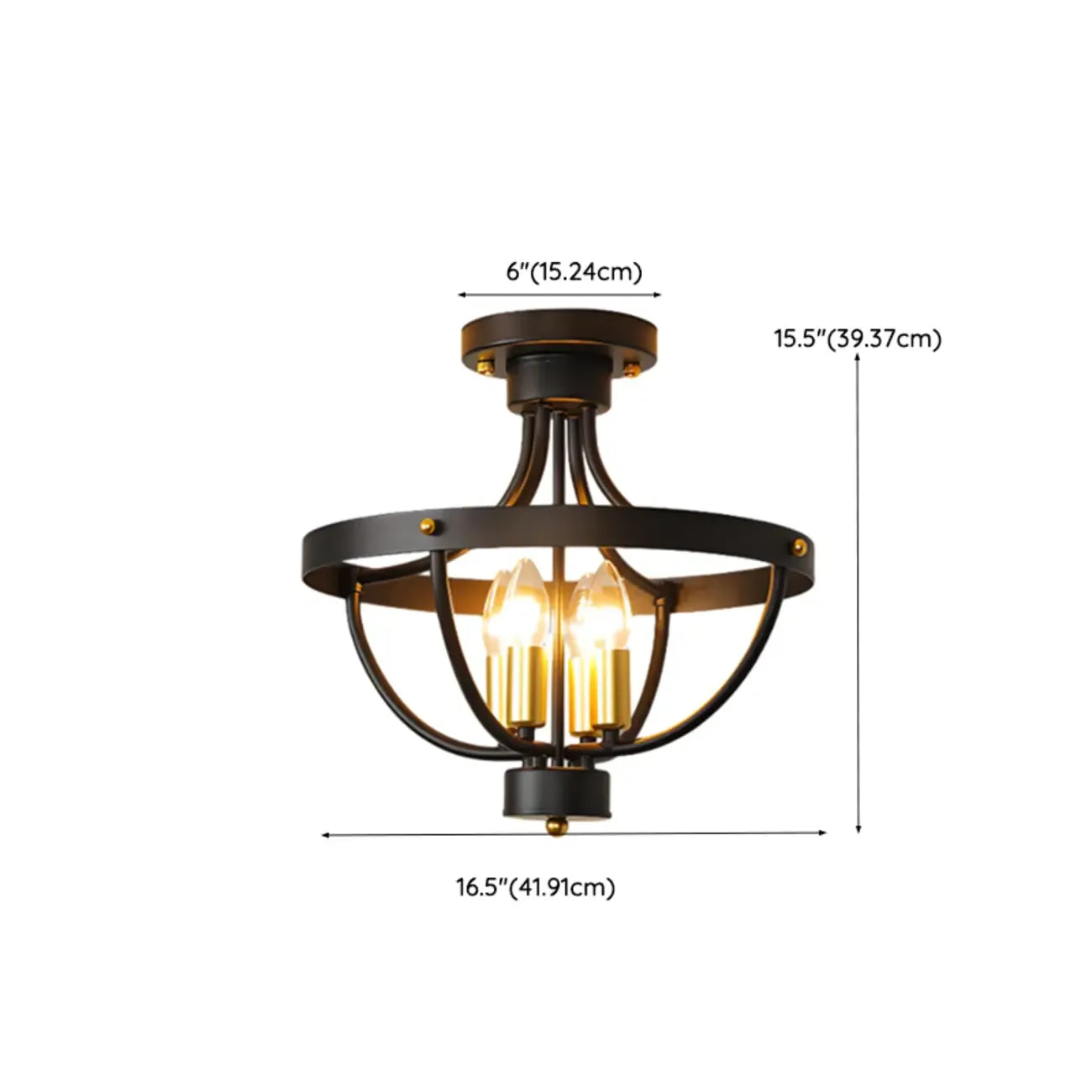 Industrial Cage-Shaped Semi-Flush Ceiling Light for Bedroom