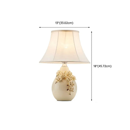White Ceramic Ceramic Carved Table Lamp with Fabric Lampshade