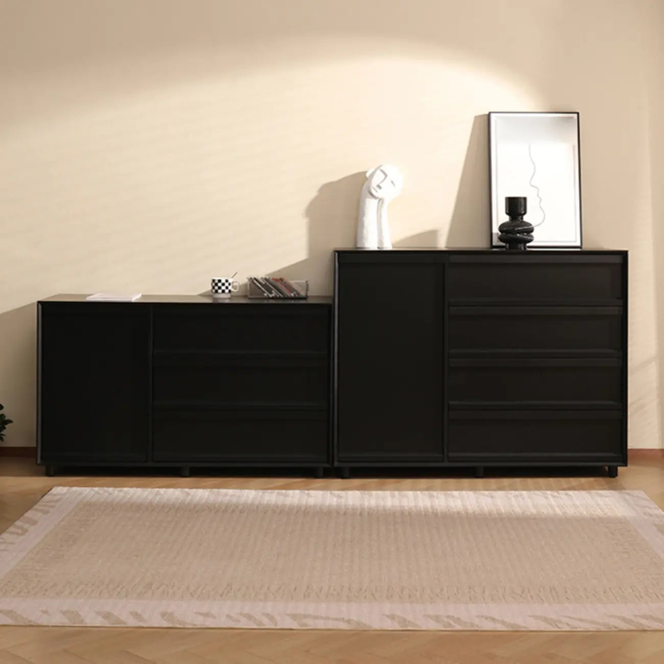 Industrial Wood Dresser with Drawers and Smooth Metal Rail