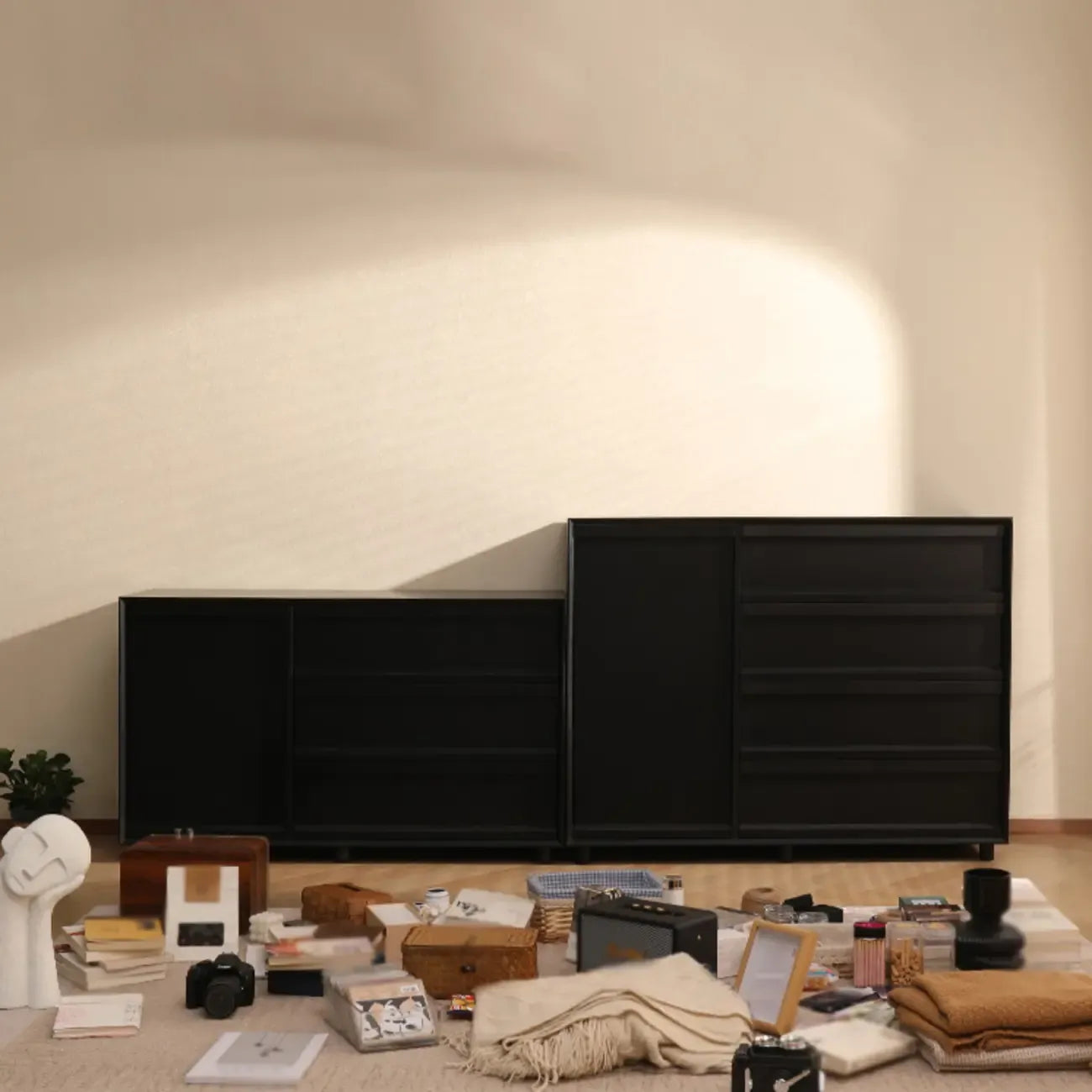 Industrial Wood Dresser with Drawers and Smooth Metal Rail