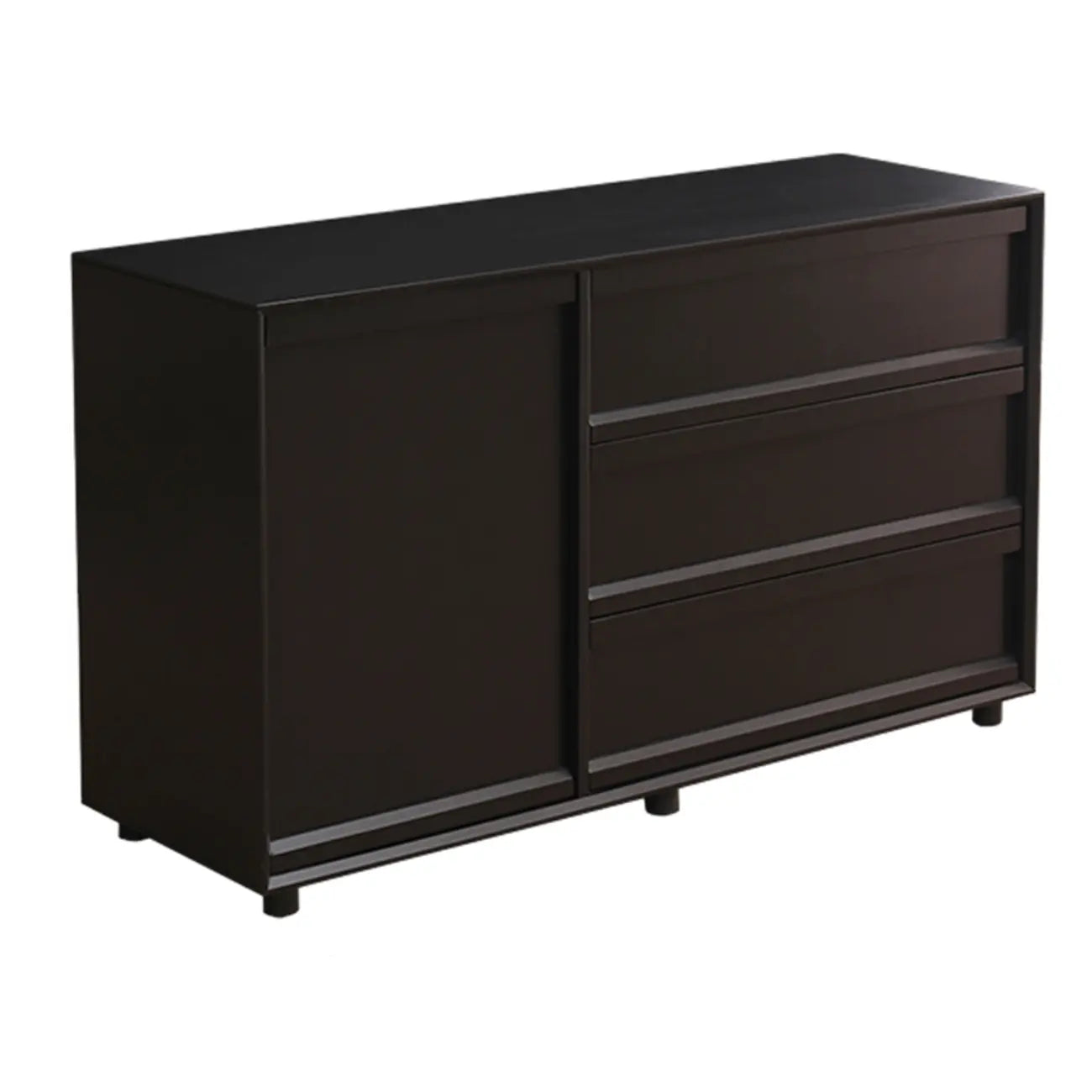 Industrial Wood Dresser with Drawers and Smooth Metal Rail