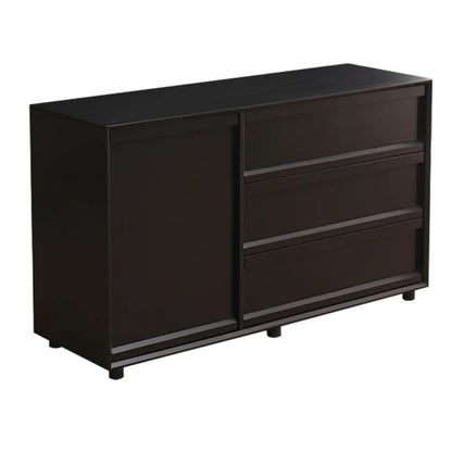 Industrial Wood Dresser with Drawers and Smooth Metal Rail