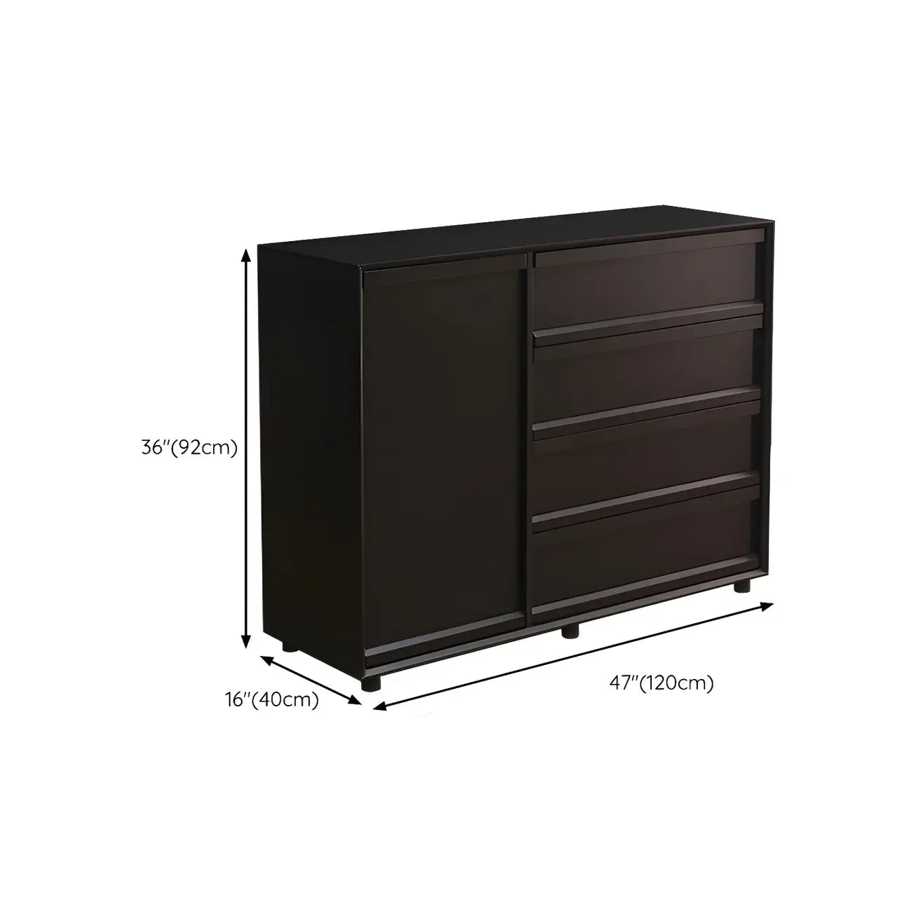 Industrial Wood Dresser with Drawers and Smooth Metal Rail
