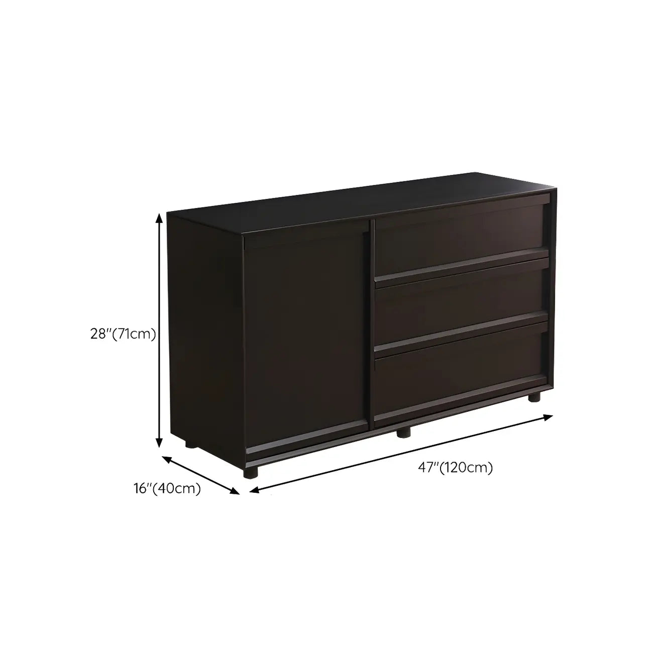 Industrial Wood Dresser with Drawers and Smooth Metal Rail