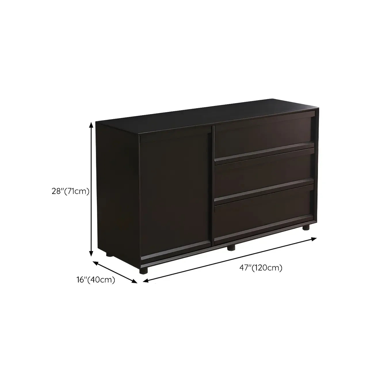 Industrial Wood Dresser with Drawers and Smooth Metal Rail