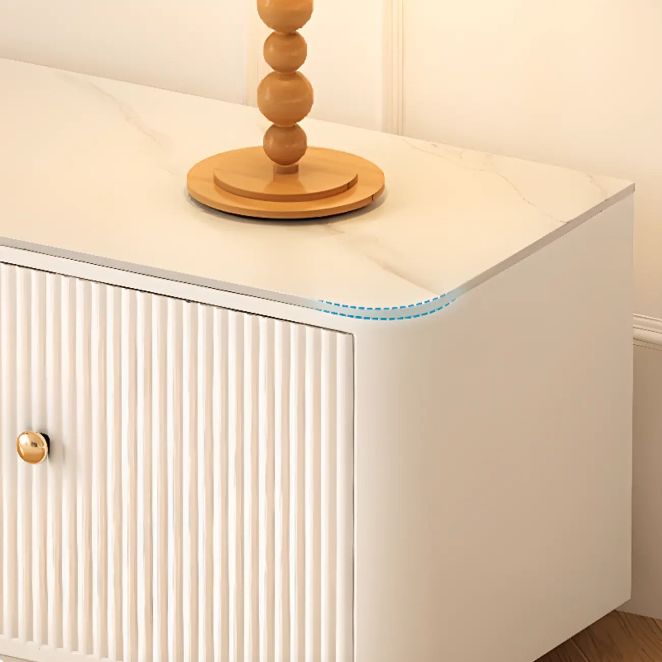 White Modern Rectangle Stone Fluted Glass Door TV Stand