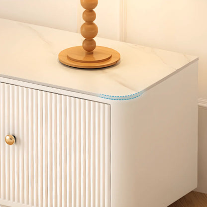 White Modern Rectangle Stone Fluted Glass Door TV Stand