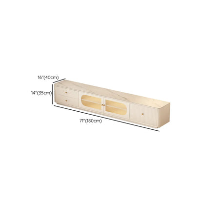 White Modern Rectangle Stone Fluted Glass Door TV Stand