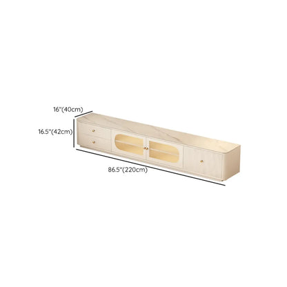 White Modern Rectangle Stone Fluted Glass Door TV Stand