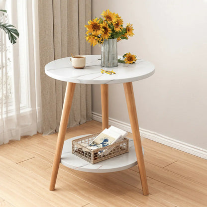 2-Tier Round Wood End Table for Living Room with Storage