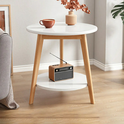 2-Tier Round Wood End Table for Living Room with Storage