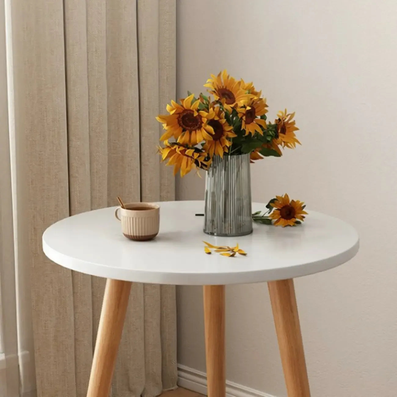 2-Tier Round Wood End Table for Living Room with Storage