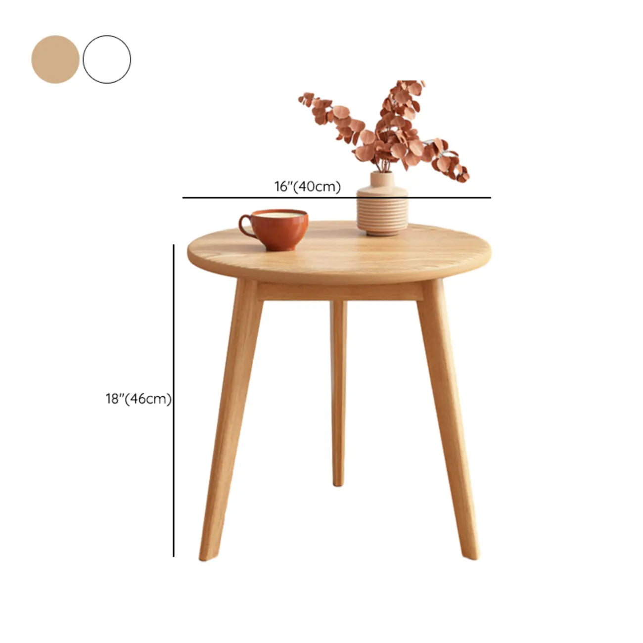 2-Tier Round Wood End Table for Living Room with Storage