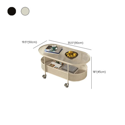 Modern Metal Oval Coffee Table with Storage & Wheels