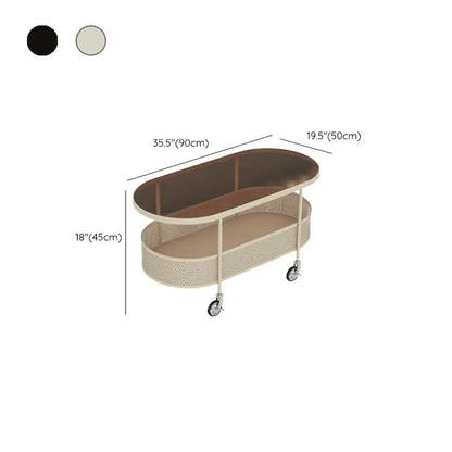 Modern Metal Oval Coffee Table with Storage & Wheels