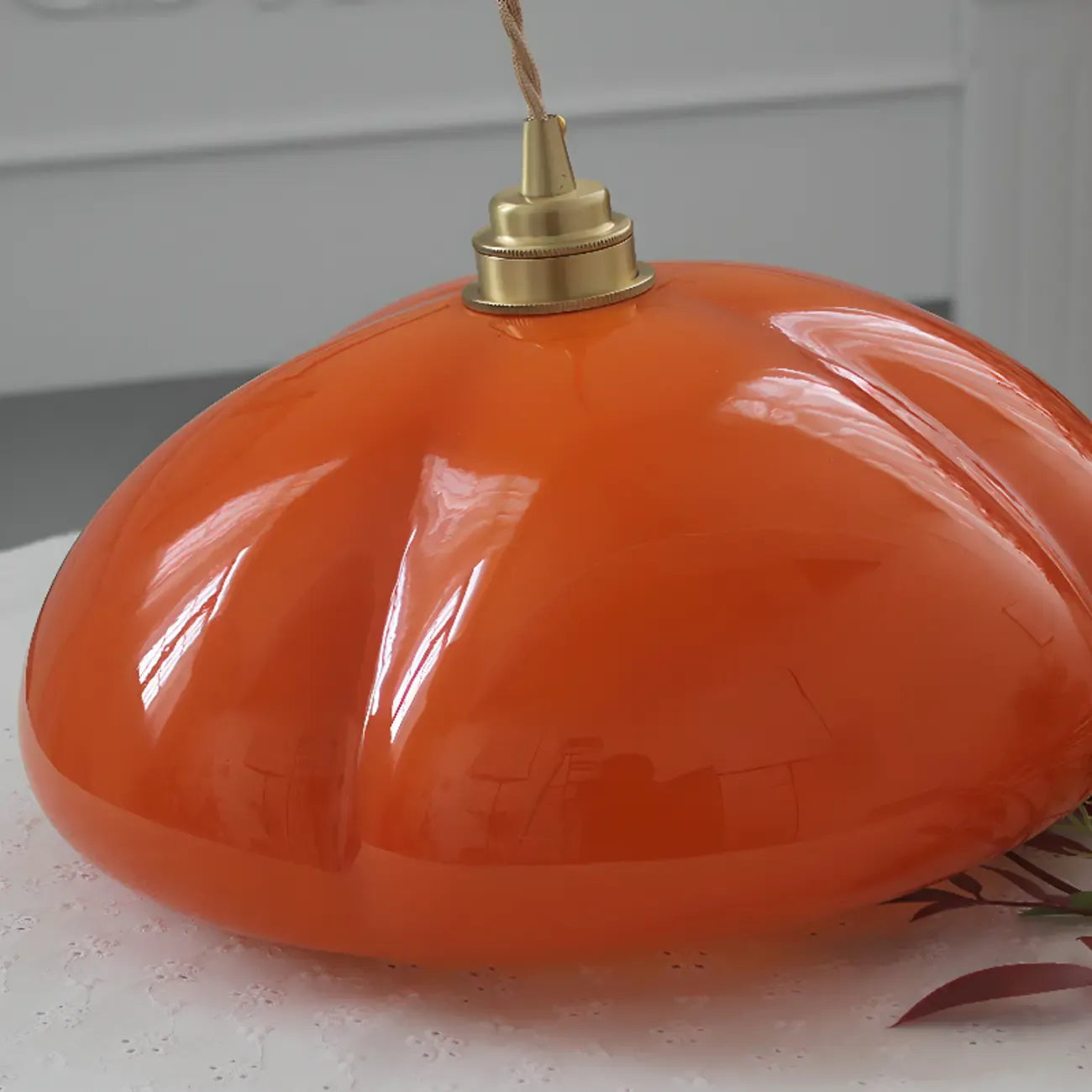 Vintage Pumpkin Shape Glass Pendant Light for Residential Use