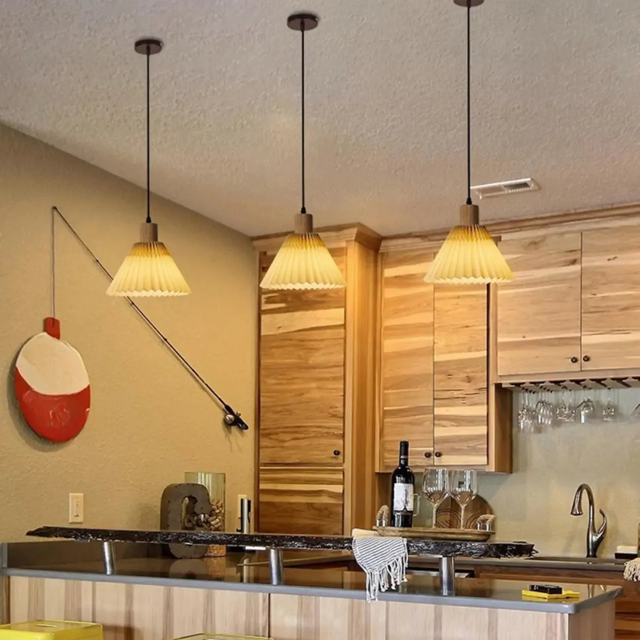 Modern Beige Pleated Pendant Light for Dining Room