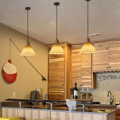 Modern Beige Pleated Pendant Light for Dining Room