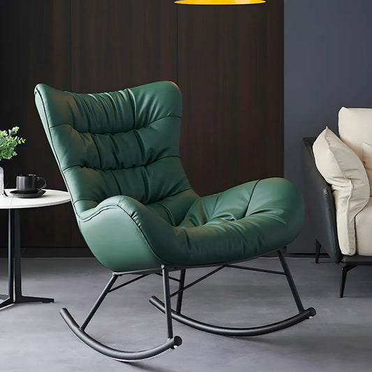 Vintage Green Upholstered Rocking Chair with Ottoman for Indoor