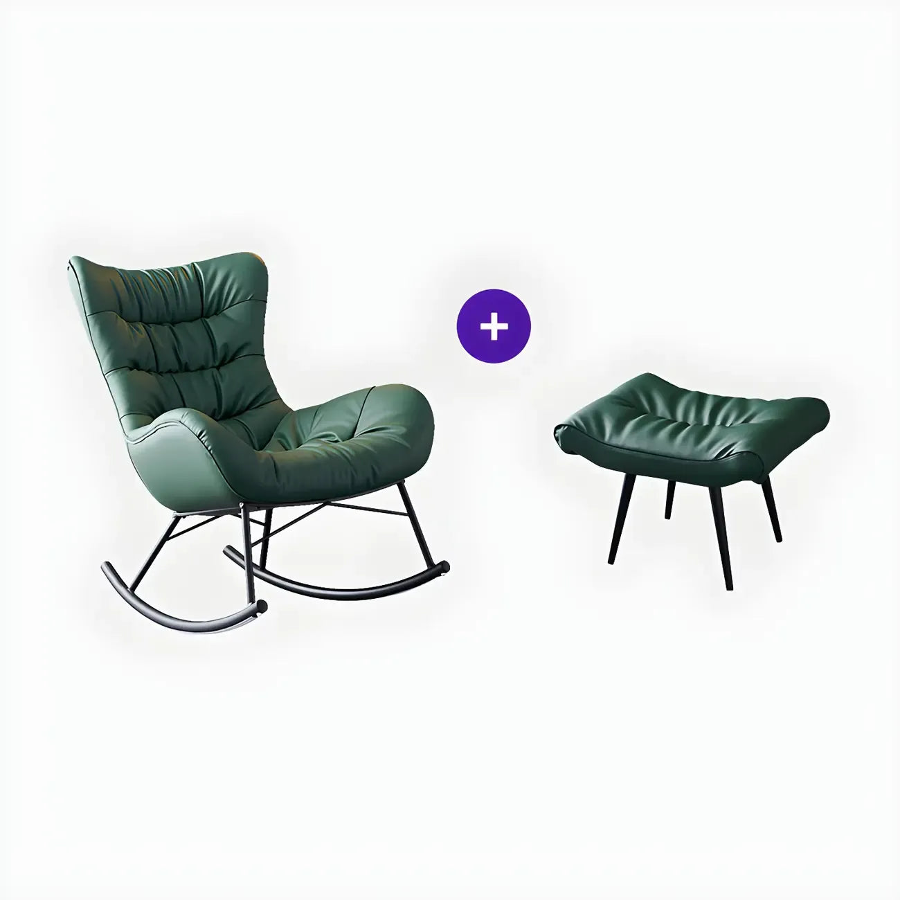 Vintage Green Upholstered Rocking Chair with Ottoman for Indoor